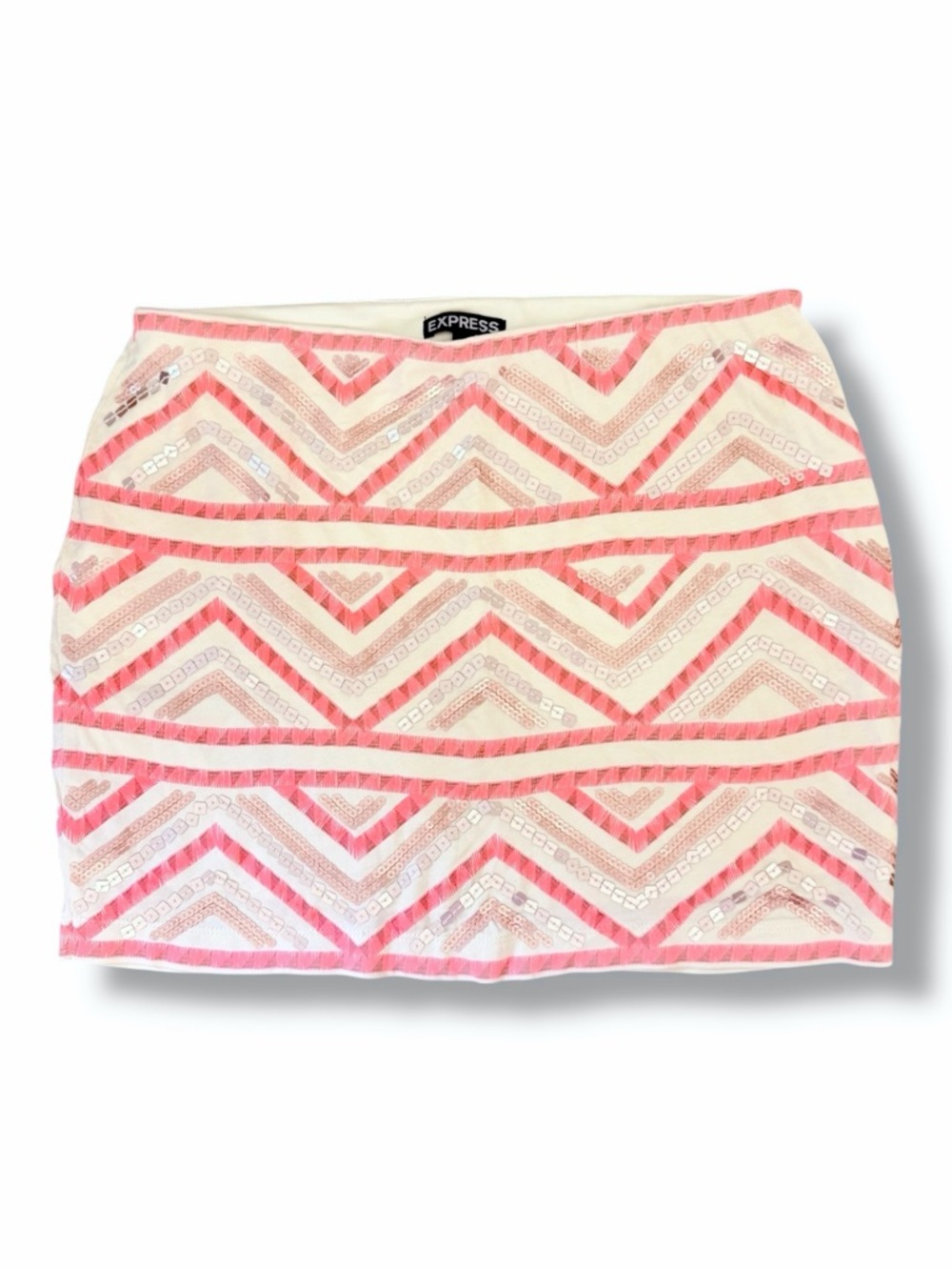 Express Sequin Mini Skirt Chevron Size Small Silver Gold Festival Geometric
